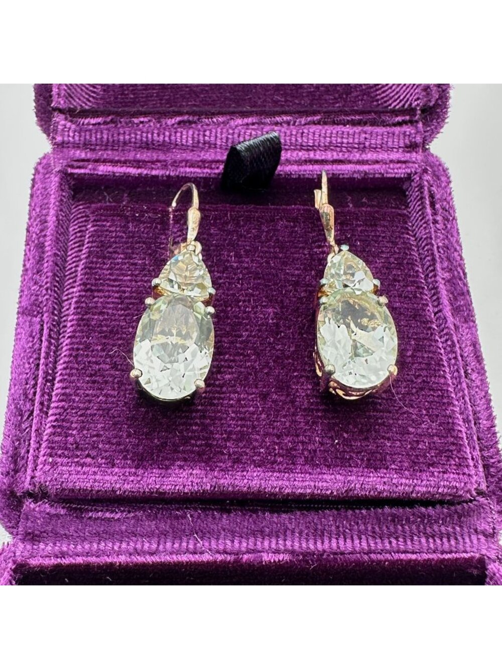 14.20ctw Oval & Trilion Prasiolite 18K Gold Plated Sterling Silver Earrings